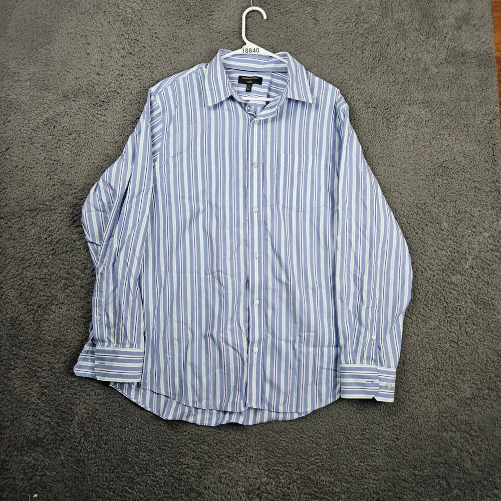 Banana Republic Non Iron Slim Fit Blue Stripe Button Down Shirt‎ Mens XL